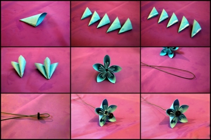 comment faire une fleur en papier façon origami, étapes de pliage à suivre