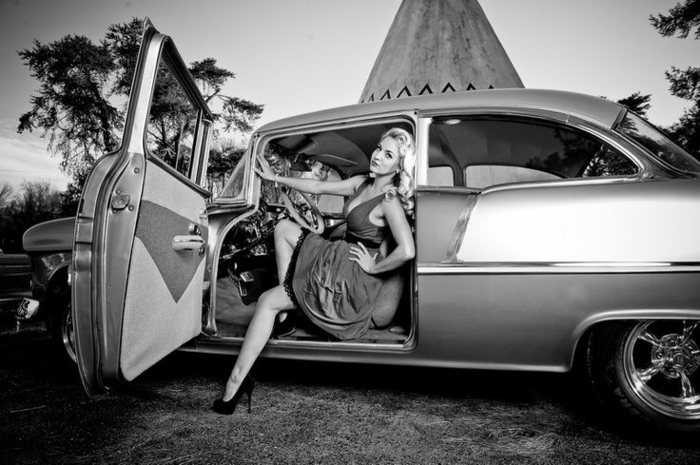 Vintage voiture et vêtements femme rockabilly robe idée comment s’habiller