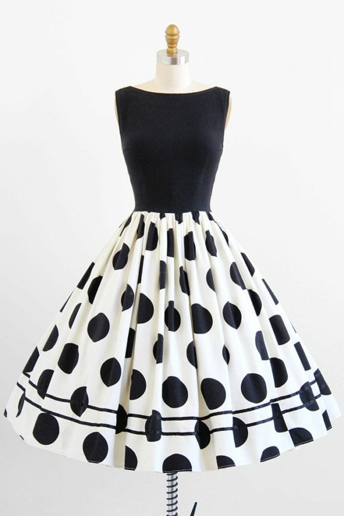 La robe vintage année 60 avec comment etre une femme stylée pois noirs sur base blanche et top noir
