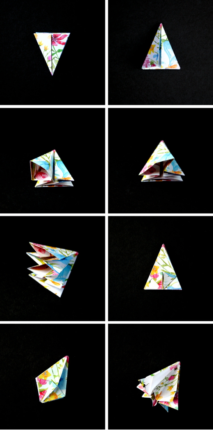 technique de pliage papier facile pour réaliser un ornement diamant, bricolage de noël avec papier