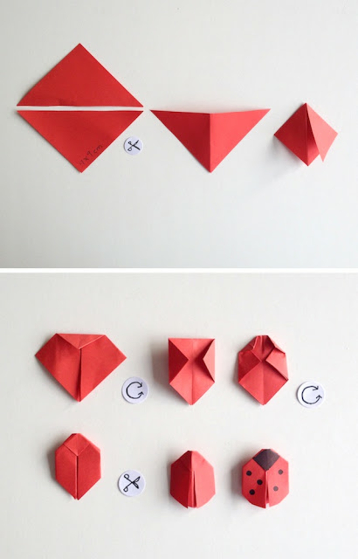 des origami animaux faciles à réaliser, une coccinelle en origami facile