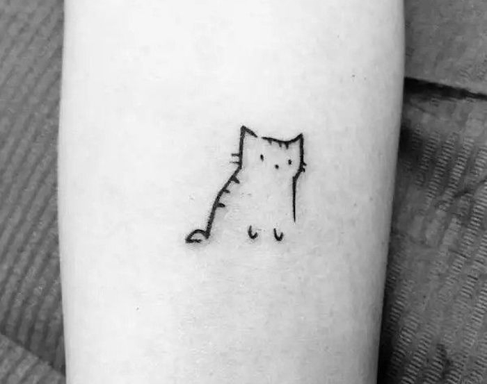 chat tatoué tatouage nombril chaton fin simple idée tattoo discret femme