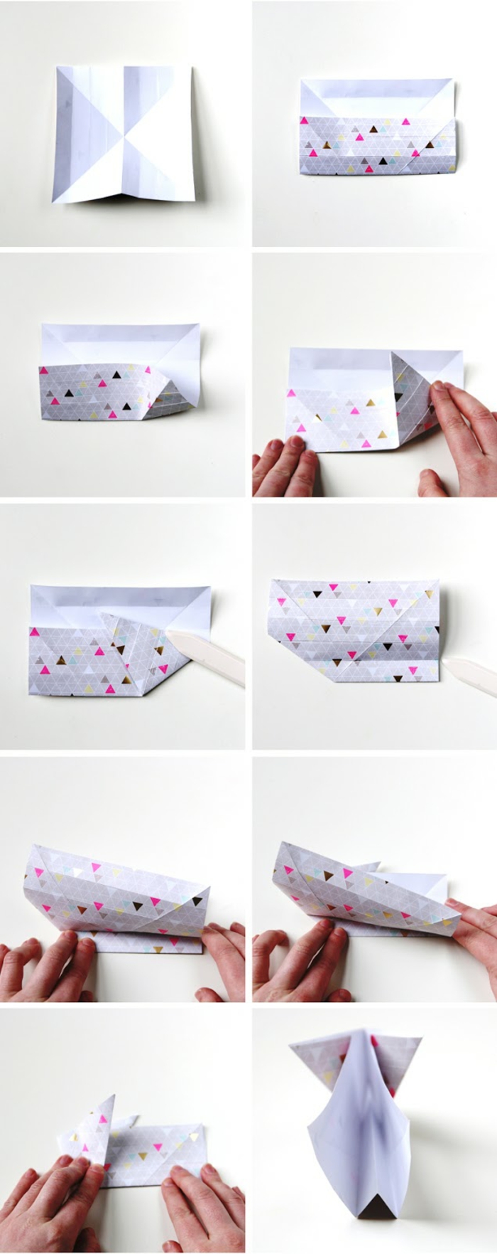 l'art de pliage papier, comment faire un lapin panier, tuto facile avec instructions 