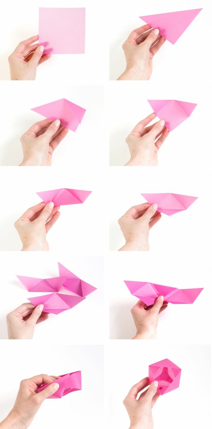 tuto facile pour réaliser de petites boîtes à dragées, bricolage saint valentin avec papier, pliage papier en origami