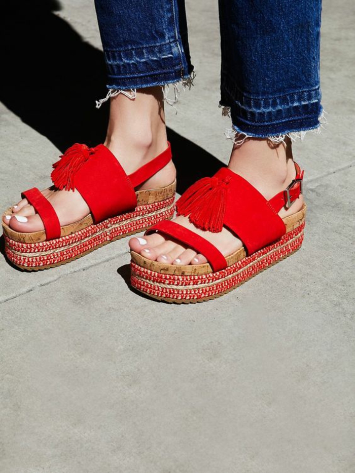 sandales plateforme rouge