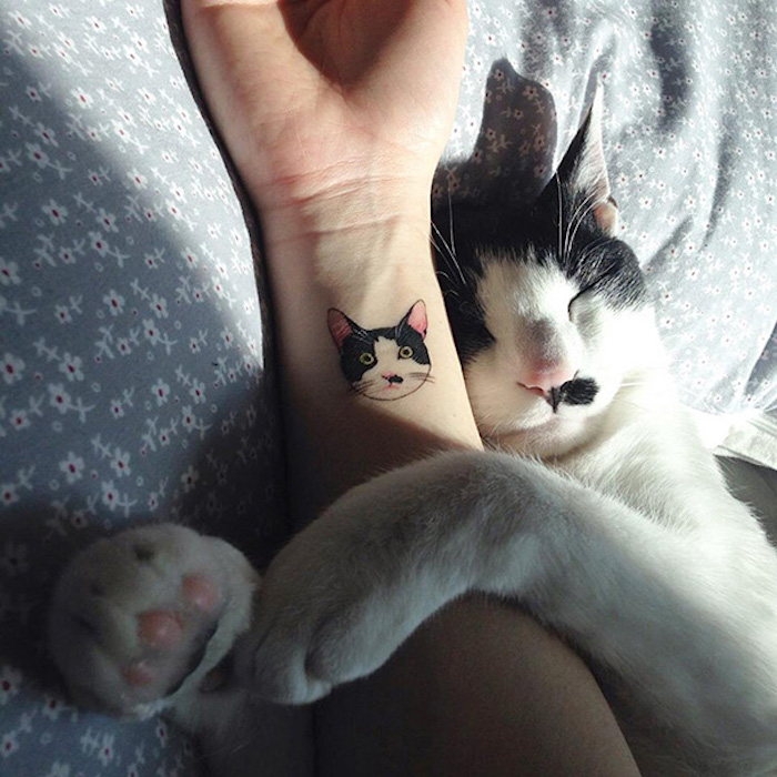 petit tatouage silhouette tete chat tatouer visage chaton 