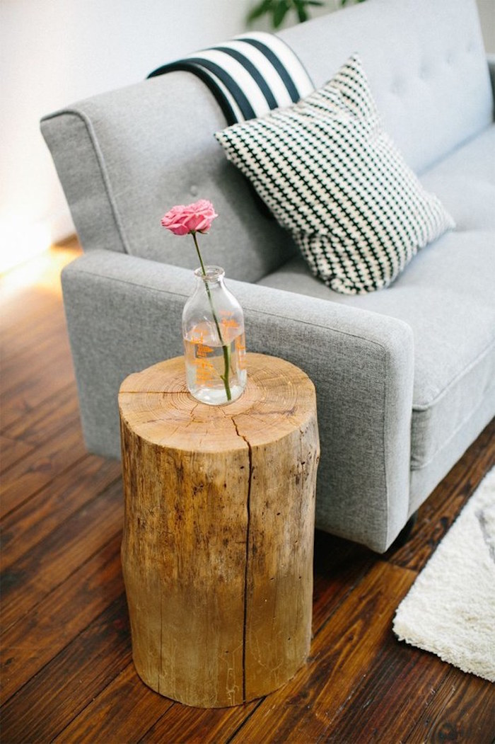 petite table salon avec morceau tronc bois