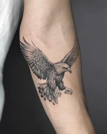 tatouage aigle bras homme dessin realiste symbolisme oiseau
