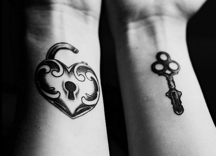 symbole amour eternel tatouage cadenas clée poignet