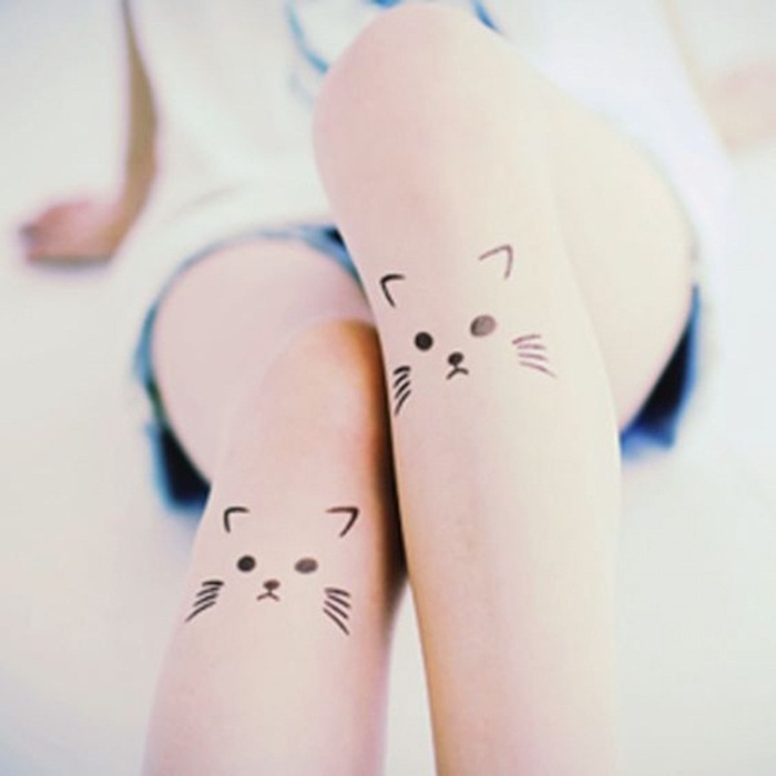 tatouage sphinx modele dessin chat tete chaton tattoo jambe femme