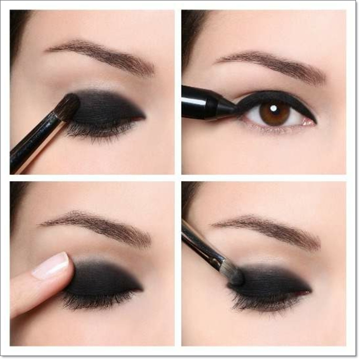 tuto maquillage yeux marrons, pinceau smudge, crayon pour les yeux noir, maquillage smoky