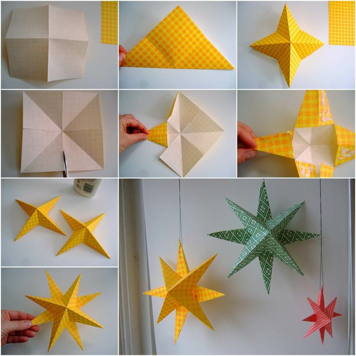 comment faire un origami facile, instructions de pliage pour créer une suspension étoile