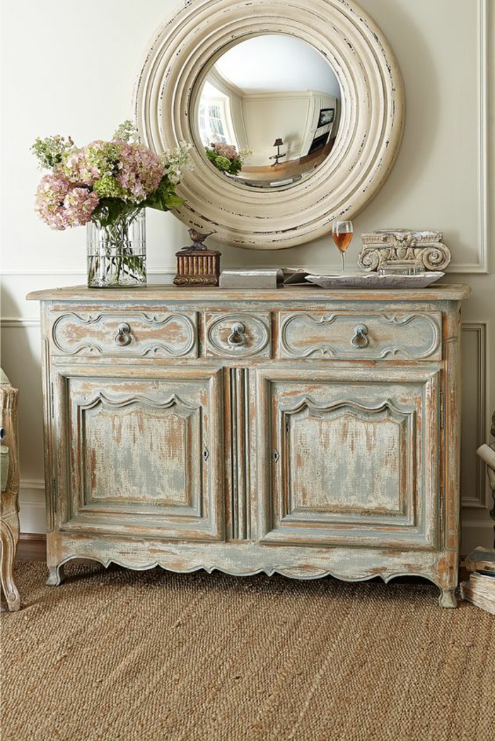 meuble baroque buffet avec miroir oeil de sorcière style vintage romantique campagnard shabby chic