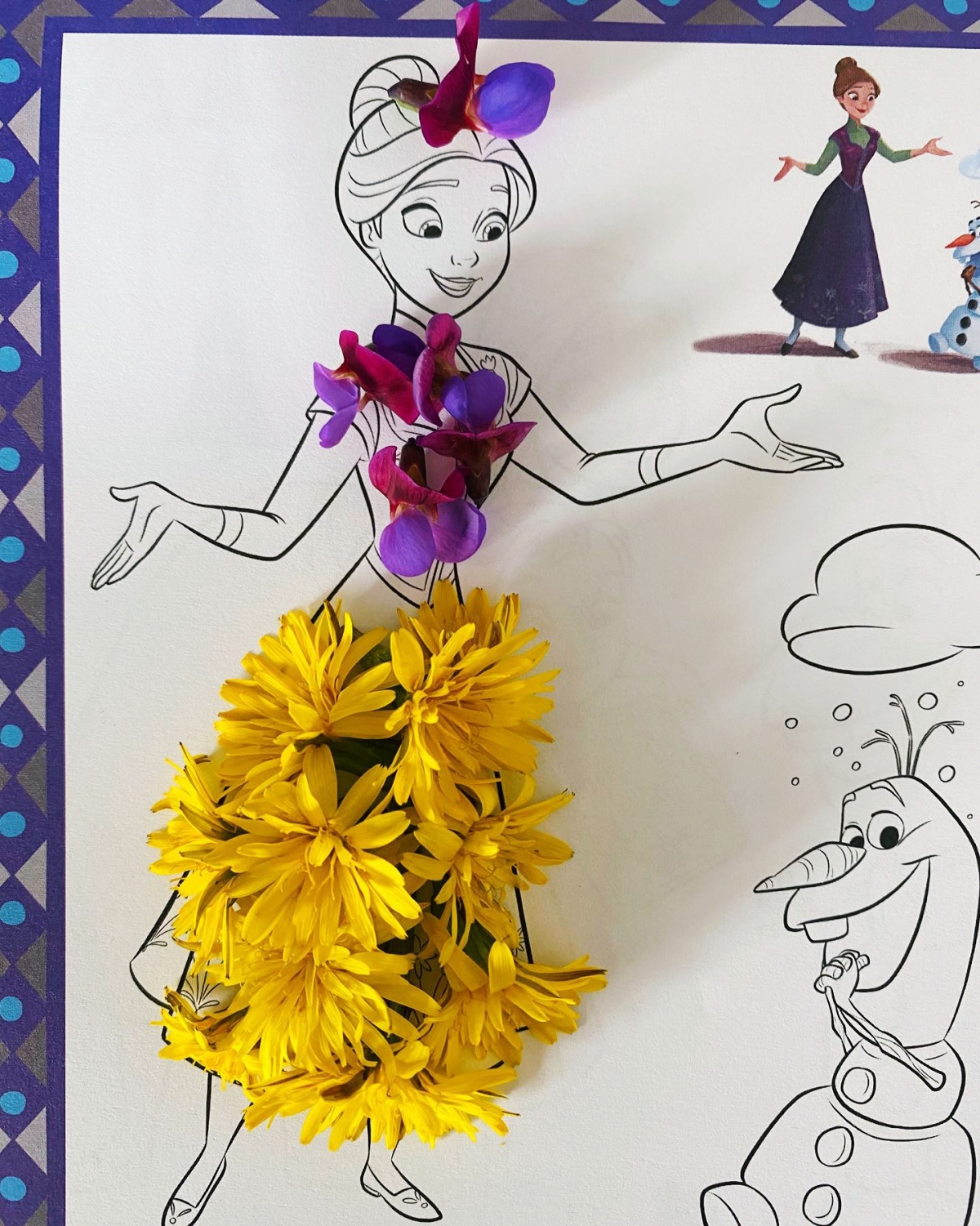 coloriage dessin bricolage facile colle fleurs petales disney personnages activite simple