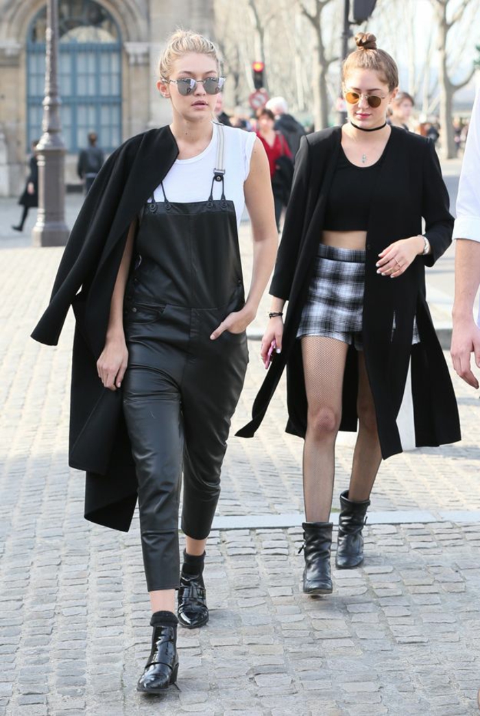 Gigi Hadid salopette cuir cool idée comment s habiller salopette en cuir noir