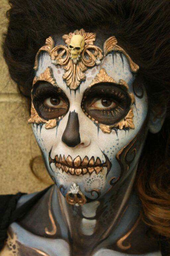 tete de mort mexicaine maquillage candy skull pour la fête des morts mexico