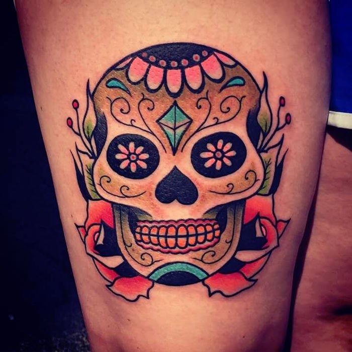 tattoo tête de mort mexicaine en couleurs fete des morts