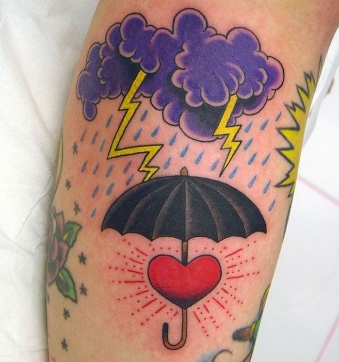 tattoo nuage couleur manchette tatouage homme old school orage
