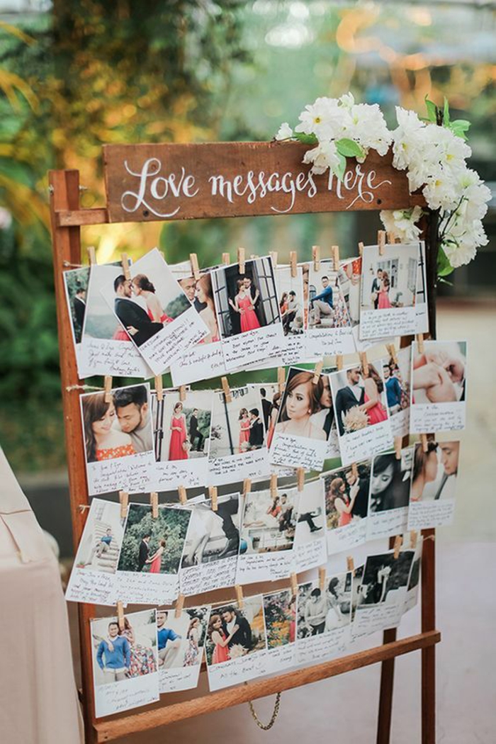 Tableau avec photos et voeux pour mariage cool idée décoration