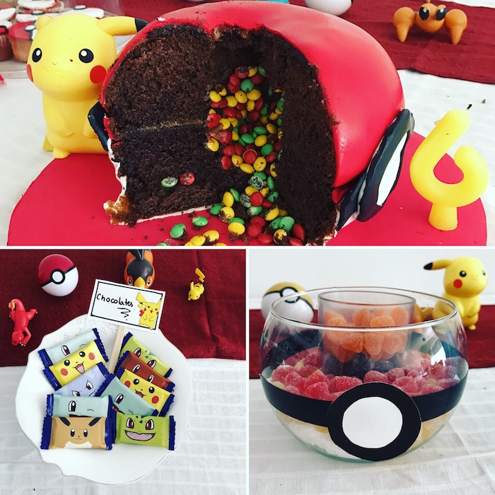 decoration gateau pokemon, surprise pinata, anniversaire pokémon, jelly beans, pokéball, figurine pikachu