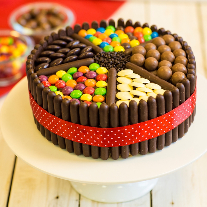 recette de gâteau anniversaire à décoration originale de bonbons chocolatés