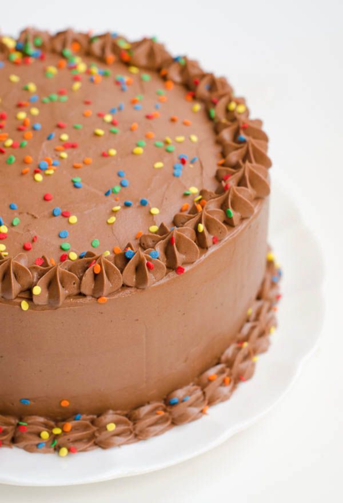idée pour une jolie décoration de gateau d'anniversaire, gâteau au chocolat