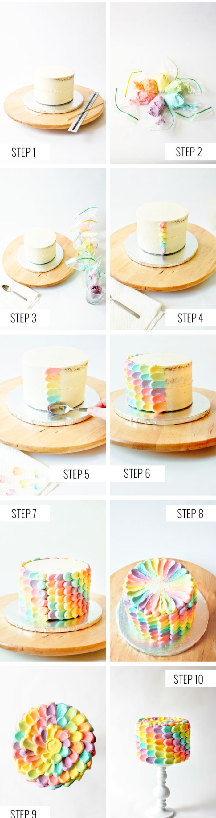comment réaliser une décoration de gâteau arc-en-ciel en pétales colorées