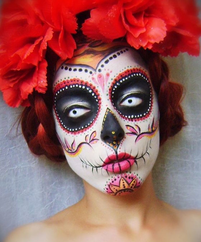 idée déguisement maquillage tete de mort style mexicain calavera
