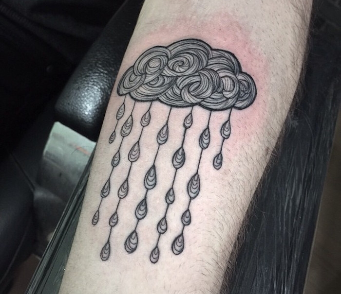 idées tattoo nuage avant bras homme tatouage pluie abstrait