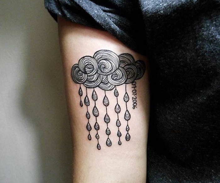 tatouage manchette homme modele tattoo de nuage et pluie stylé