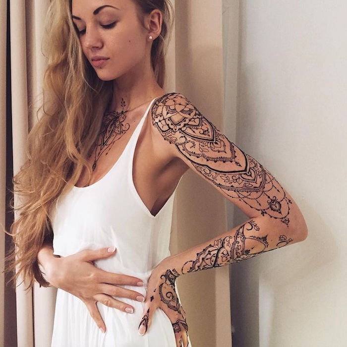 tatouages bras femme mandala tattoo entier style bijoux