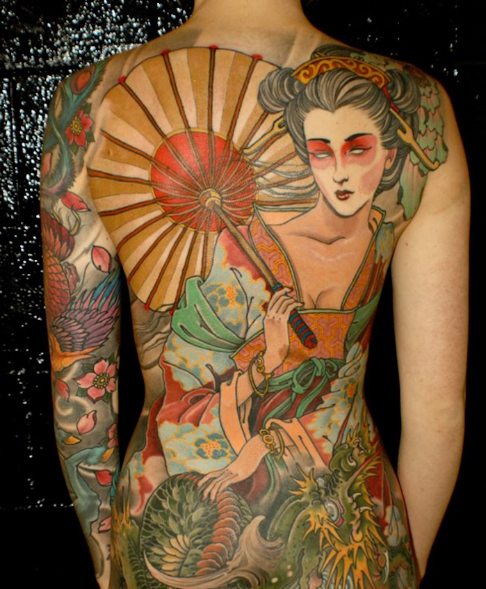 tatouage japonais femme geisha dos fille corps entier traditionnel tattoo