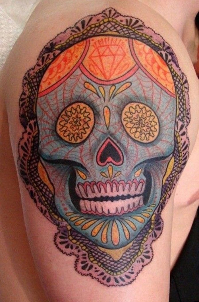 tatouages mexicains tatouage squelette mexicain couleurs crane mandala