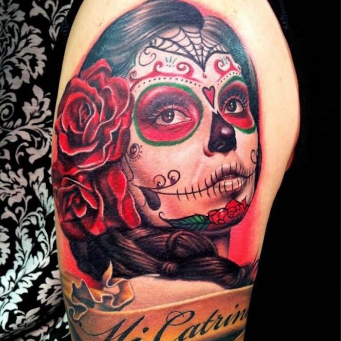 tatouage femme fete morts mexique masque mexicain