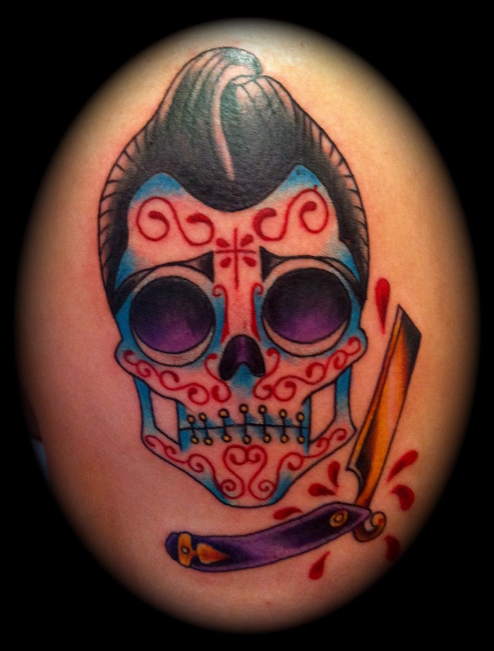 tatouage de tete de mort tattoo rockabilly mexique crane mexicain
