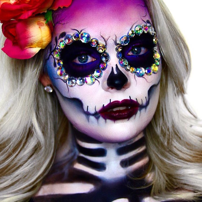 maquillage dia de los muertos tete de mort squelette couleurs fete morts mexico