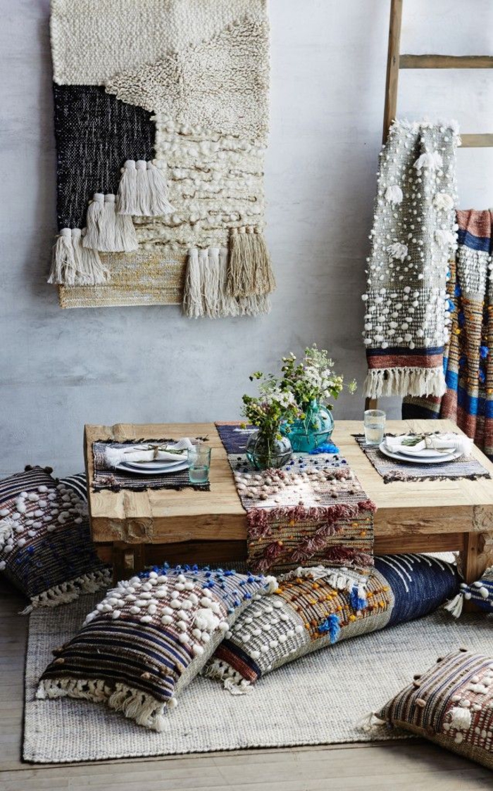 un linge de maison ethnique chic en laine à inspiration marocaine