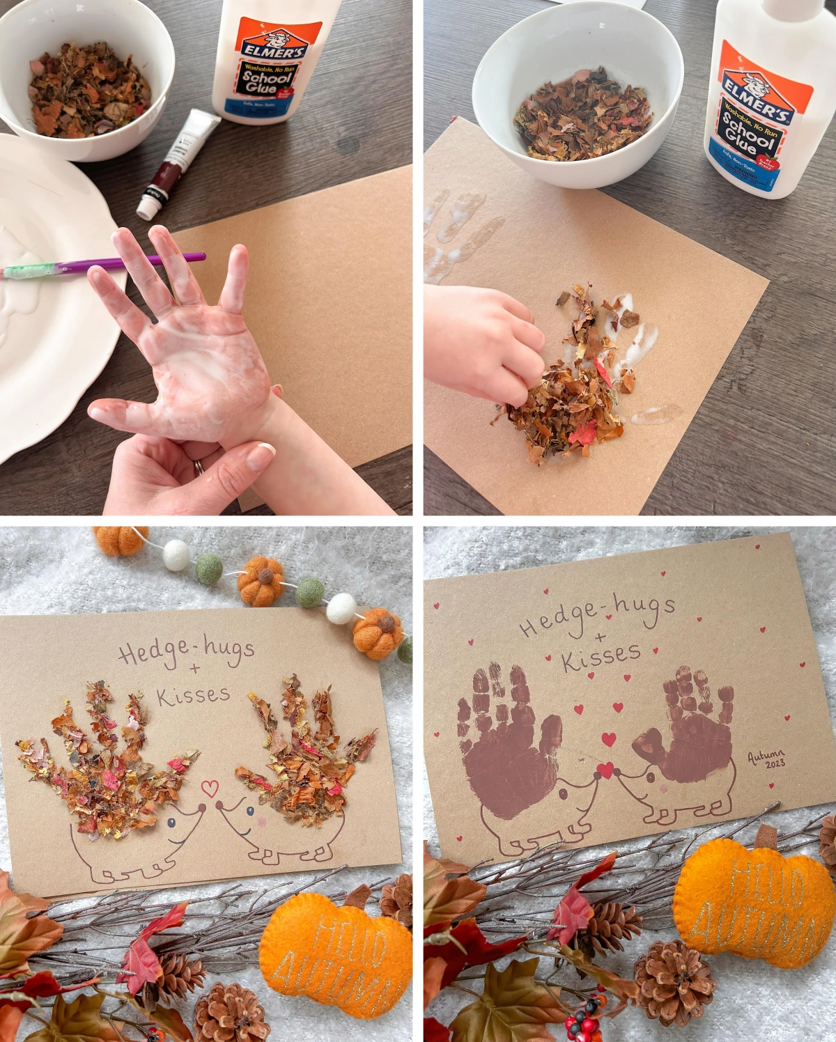 tutoriel activitе manuelle empreinte main peinture acrylique colle feuilles