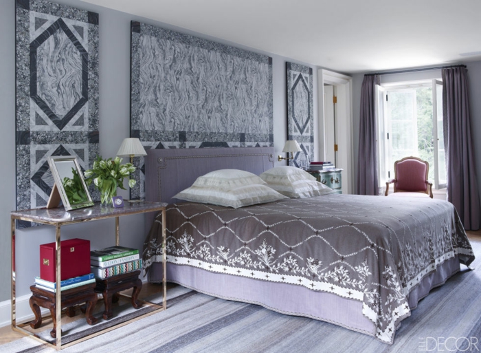 Aménagement chambre adulte deco chambre blanche gris et violet beau tapis