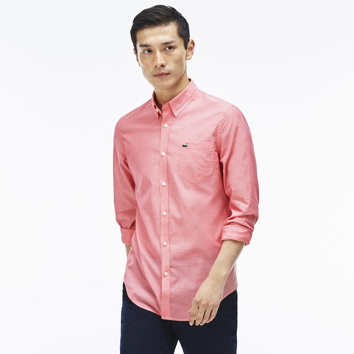 chemise rose homme lacoste sirop oxford en lin manches longues