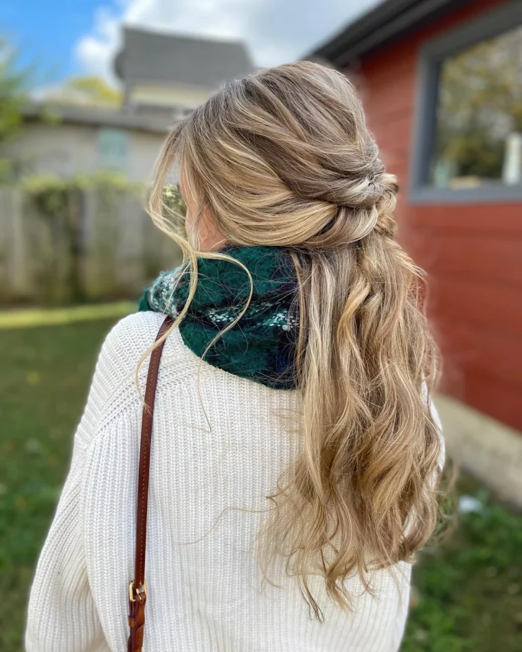 coiffure cheveux mi attaches tresse deux brins boucles