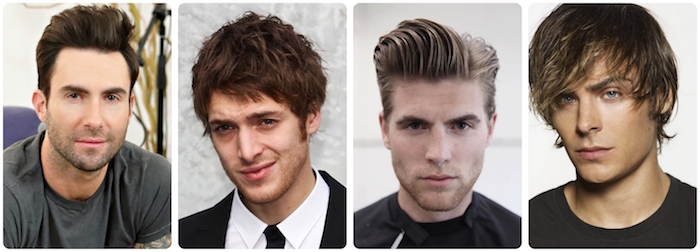 modele de coiffure, hommes stars avec visage oval, homme avec chemise blanche et cravate noire, coiffure avec frange pour homme