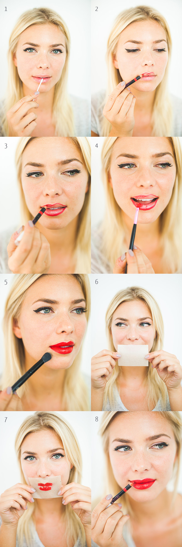 tutoriel maquillage facile pour avoir une bouche rouge brillant, astuce maquillage pour appliquer du rouge à lèvre qui duire