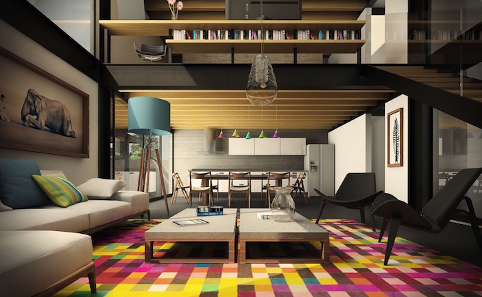 salon moderne design minimaliste dans maison loft luxe