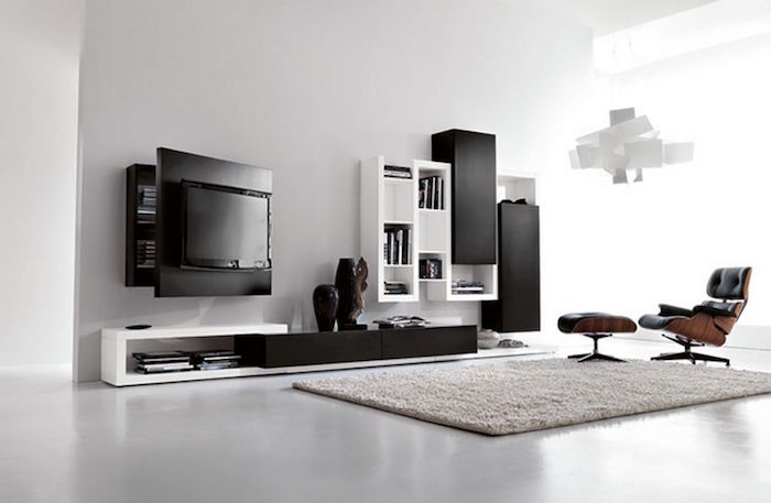salon appartement design meubles modernes deco blanc noir