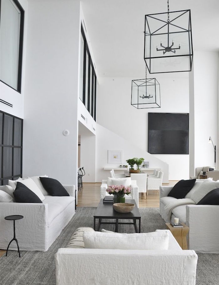 idées deco salons design loft moderne luxe decoration blanc noir