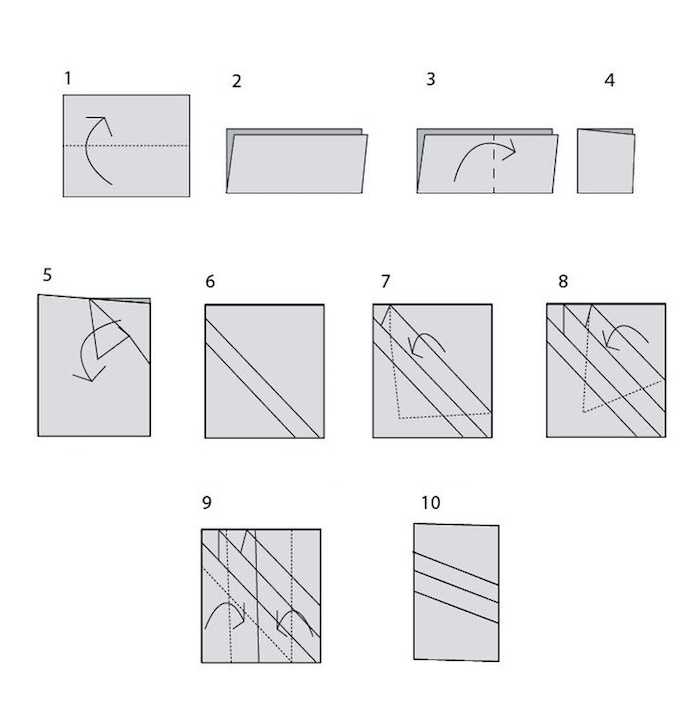 schéma avec illustrations des angles de pliage, technique origami pour faire une déco de table