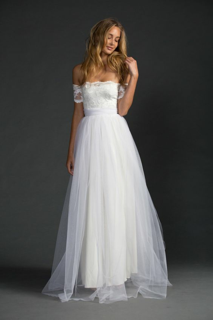 Mignonne robe de mariée trapèze robe de mariée sirene idée dentelle top