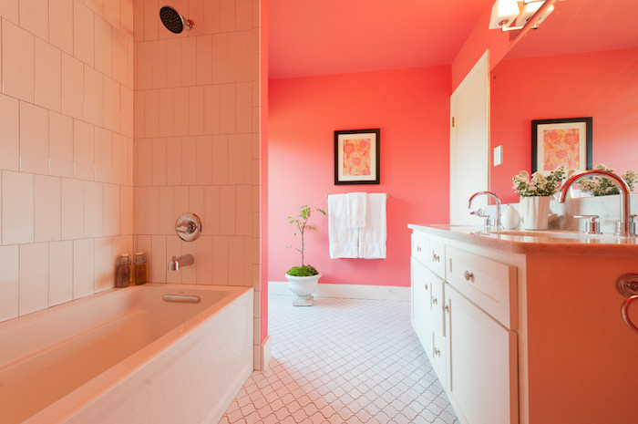 peinture salle de bain corail rouge idée déco couleurs vives