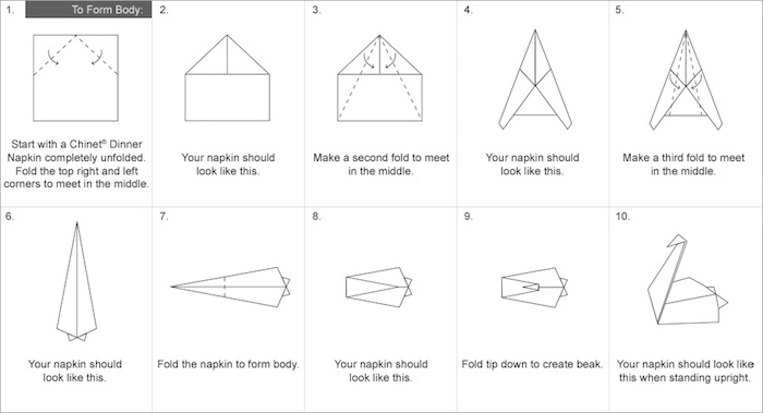 schéma de pliage origami, instruction pour créer une déco de table, origami avec serviette en papier